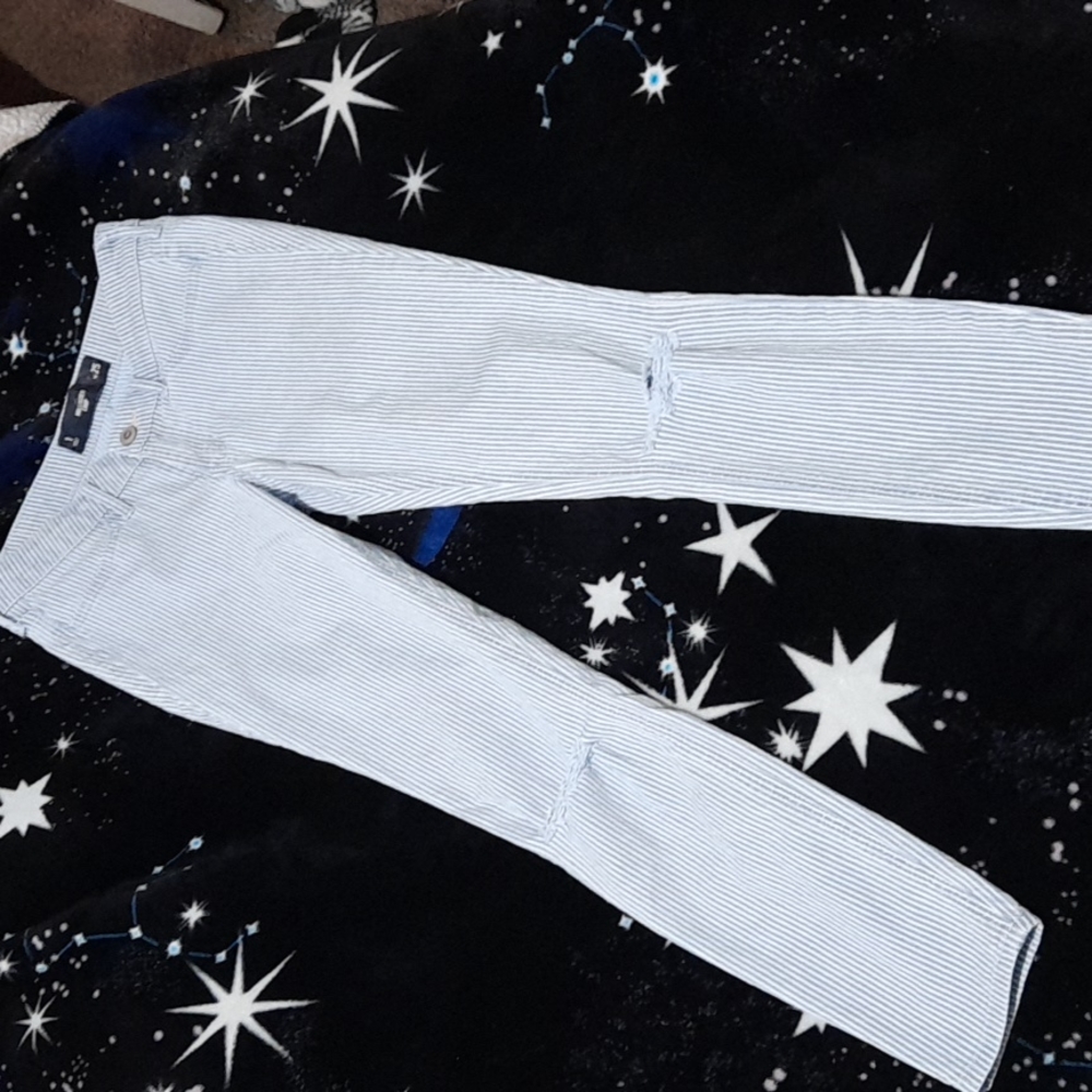Blue & White pin stripe Hollister Crop Jeans